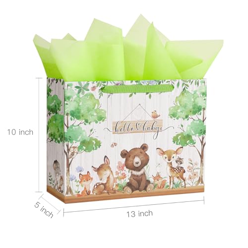 Loveinside Hello Baby Gift Bag for Newborn Baby Boy Girl, Cute Bear Deer Woodland Animal Design, Medium Size Bag with Tiss...