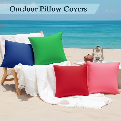 fauson Decorative Farmhouse Waterproof Pillow Covers, Solid Linen Pillowcase Cushion Covers for Patio Garden Balcony Couch...