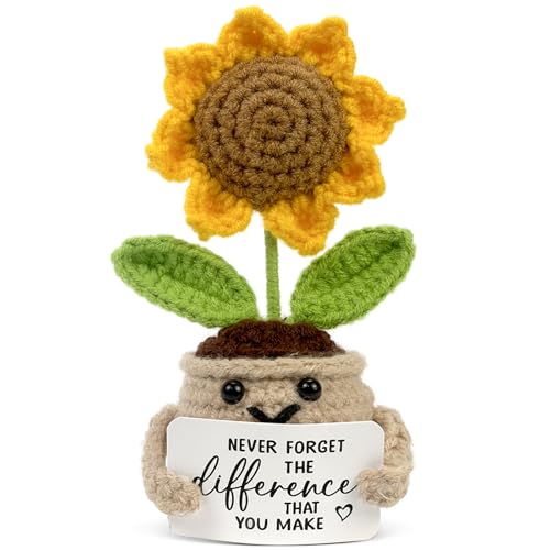 Tiny Detalles Birthday Gifts for Women - Mini Positive Crochet Sunflower, Gifts for Mom from Daughter Son on Mothers Day, ...