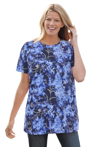 Woman Within Plus Size Perfect Printed Short-Sleeve Crewneck Tee