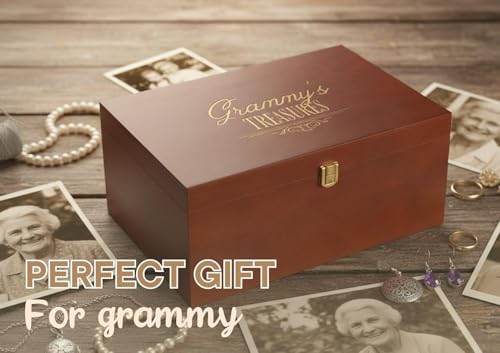 InnoBeta Grammy Gifts for Grandma, Large Keepsake Boxes with Lid, Wooden Storage Boxes, Decorative Organizer with Lid for ...