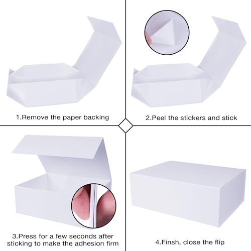 Aimyoo White Collapsible Gift Box with Magnetic Closure Lids 13.8x9x4.3 in, Large Bridesmaid Groomsman Proposal Boxes, Rec...