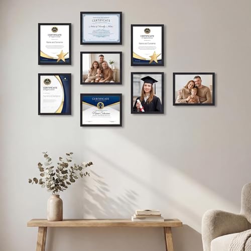 MEBRUDY 8.5 x 11 Picture Frame Set of 8, Black 8.5 by 11 Photo Frames Used for Certificate, Diploma, Document, Degree, Awa...