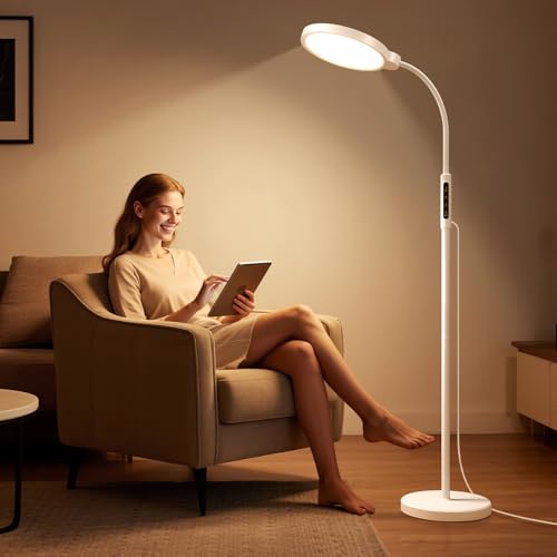Happy Light Therapy Lamp, 11000 Lux UV-Free Floor Sun Light Lamp with Touch Remote Control, 5 Color Temperatures 10 Bright...