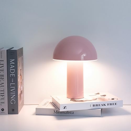 Brightech Celia Mood Lamp – 10" Touch-Controlled Mushroom Table Lamp, Cordless & Dimmable LED, Portable & Rechargeable Bed...