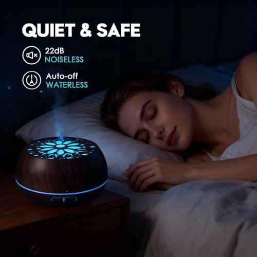 550ml Large Capacity Essential Oil Diffuser with 6 Aromatherapy Oils Set,Ultrasonic Air Humidifier with Timer and 7 Color ...