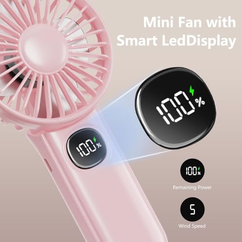 xigmer Portable Fan, 2-Pack Rechargeable Handheld Fans with 12H Battery, 5-Speed 180° Foldable USB Fan, Cooling Face Fan w...