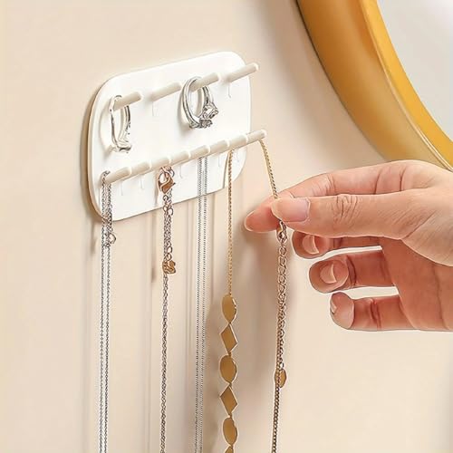 2PCS Wall Mounted Jewelry Organizer Storage Rack, White Plastic Earrings Necklace, Gifts, Bedroom-Bathroom-Kitchen-Decor