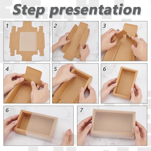 BENECREAT 12Packs Large Rectangle Brown Kraft Boxes Heavy Duty Gift Box with Clear PVC Windows 5.9x3x1.5 for Party Favor T...