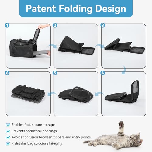 Airline Approved Pet Carrier for Small Dogs & Cats Up to 15lbs, Soft-Sided, Foldable, Ventilated, TSA Travel Bag with Flee...