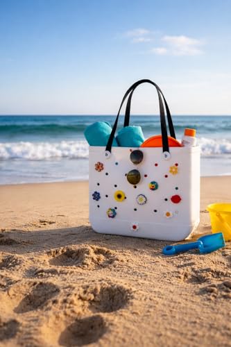 Waterproof Beach Bag Large Tote for Women 15x12x5 - Pool Travel Bag with Free Gift Charm, Sand Resistant EVA Beach Tote Ba...