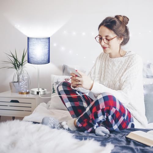 Set of 2 Touch Control Table Lamps with 2 USB & AC Outlet, 3-Way Dimmable Bedside Nightstand Lamps for Bedroom Living Room...