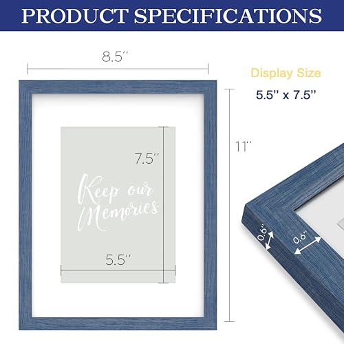 An&He 8.5x11 inch Picture Frame, Blue Simple Photo Frame for Decorative Artwork, Suitable for Tabletop, Desk, Bookshelf an...