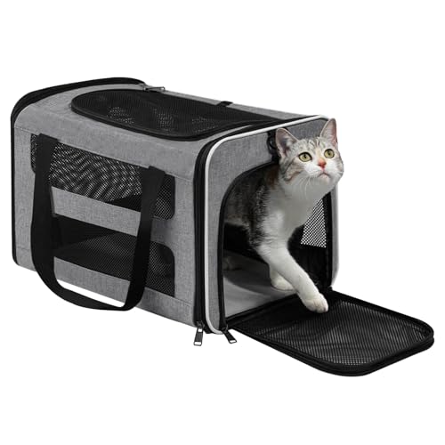 PAPZER Cat Carrier Soft-Sided Travel Bag for Medium to Large Cats Over 15lbs, Small Dog Carrier Crate Top Entry Breathable...