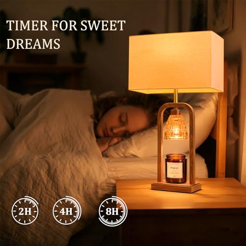 PoKat Electric Candle Warmer Lamp Farmhouse, Wood-Like Candle Lamp Warmer with Timer Dimmer, Wax Light Warmer Lamp Jar Can...