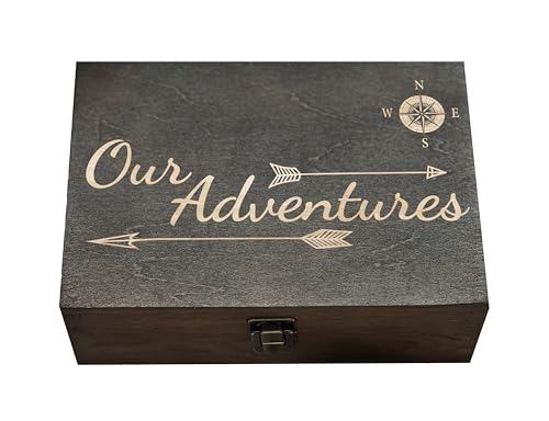 Dark Walnut Wooden Keepsake Box Our Adventures - 8.5x6x3in, Ideal for 5th Anniversary, Elegant Memory Box for Couples, Tra...