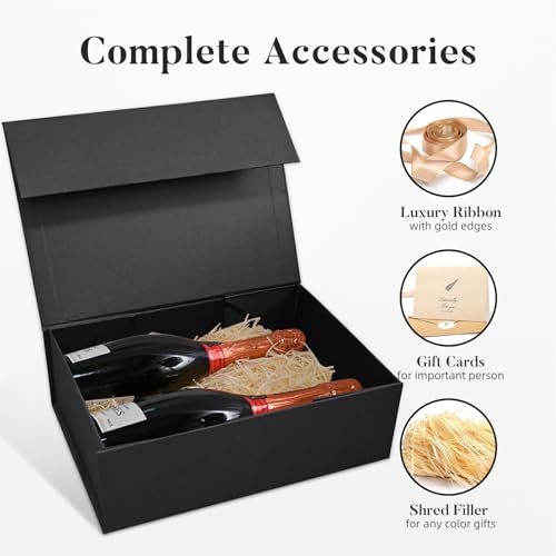 LIFELUM Gift Box 13.5''x10''x4'' Large Gifts Box with Magnetic Lids Black Gift Boxes for Mom Gifts Contains Card, Ribbon, ...