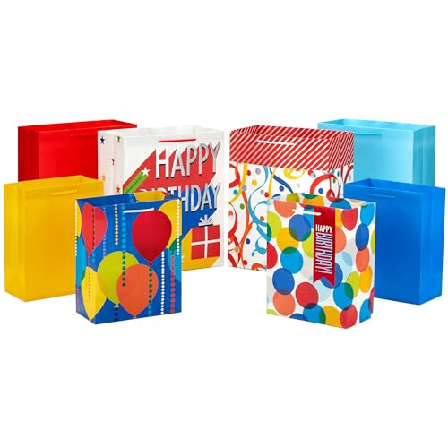 Hallmark Assorted Birthday Gift Bags (8 Bags: 4 Medium 9", 4 Large 13") for Kids, Teachers, Grandchildren, Adults, Sibling...