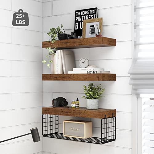 QEEIG Bathroom Shelves Over Toilet - Wall Mounted Floating Shelves Toilet Paper Storage Small Farmhouse Decor Shelf 16 inc...