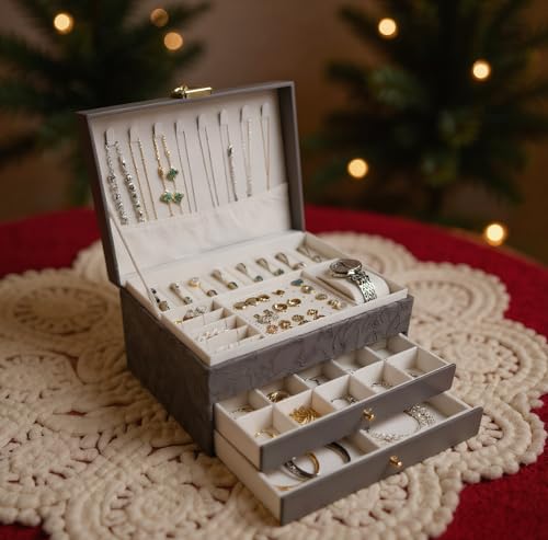 TOFUNTOY Jewelry Organizer Box, Large Jewelry Boxes for Women, 3-Layer Jewelry Holder Organizer for Necklace Earrings Ring...