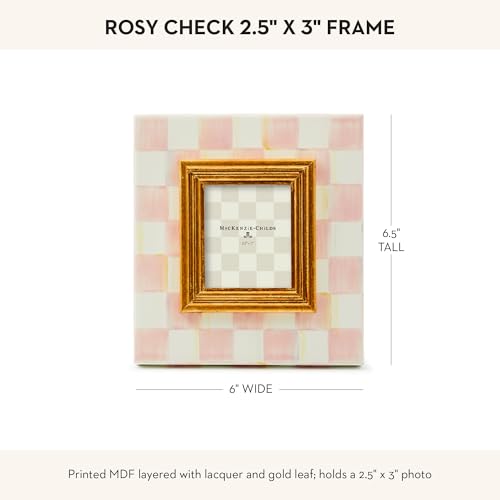 MACKENZIE-CHILDS Enamel Frame, Cute Rectangular Family Picture Frame, Pink-and-White Rosy Check, 2.5" x 3"