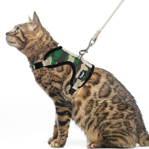 PUPTECK Cat Harness and Leash Set Escape Proof, Reflective Adjustable Soft Mesh Kitten Vest Harness for Walking Travel, Ca...