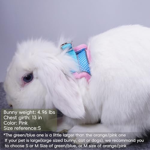 Rabbit Harness and Leash Set Escape Proof, Adjustable Soft Padded Vest, Breathable Mesh Bunny Harness with Reflective Stra...