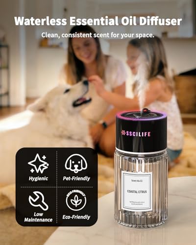 SSCILIFE Smart Car Air Freshener with Auto Sensor, Car Aroma Diffuser with RGB Music Syncing Light & Starry Sky Projectio...