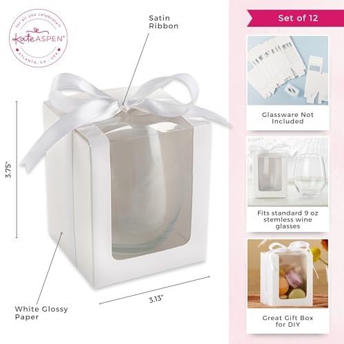 Kate Aspen Gift Boxes for Stemless Wine Glass, 9-Ounce, White, Set of 12