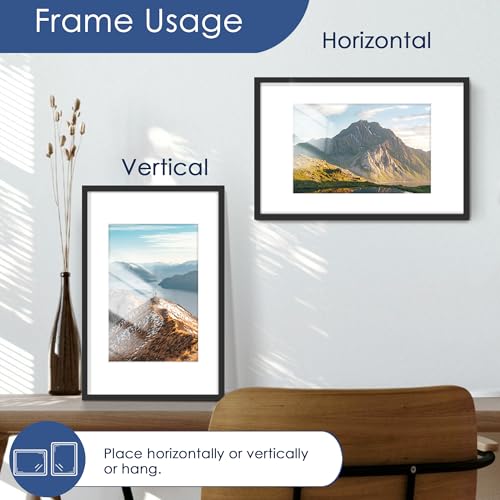PEALSN 11x17 Picture Frame, Display Pictures 8 x 12 with Mat or 11 x 17 Without Mat for Wall Mounting Display, Photo Frame...