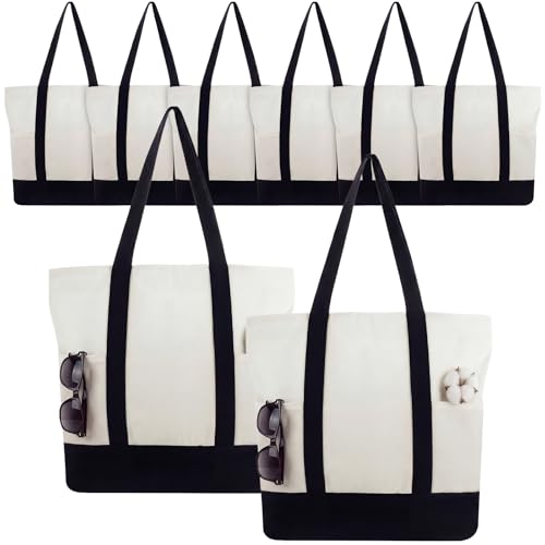 Capoda 8 Pieces 13 x 11 Canvas Tote Bags with 2 Pocket, Bulk Zipper Totes Reusable Blank Sublimation Bags for Shopping Gro...