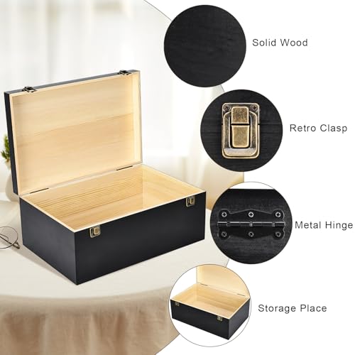 Useekoo Wooden Storage Box with Hinged Lid, 14.2” x 9.4” x 5.9" Large Wood Storage Boxes, Wooden Keepsake Box for Jewelry,...