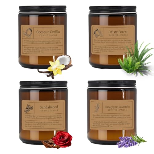 Manly Scented Candles Gift Set - 4 Pack Soy Wax Candles for Men, Aromatherapy Candles with Lavender/Vanilla/Forest/Rose Sc...