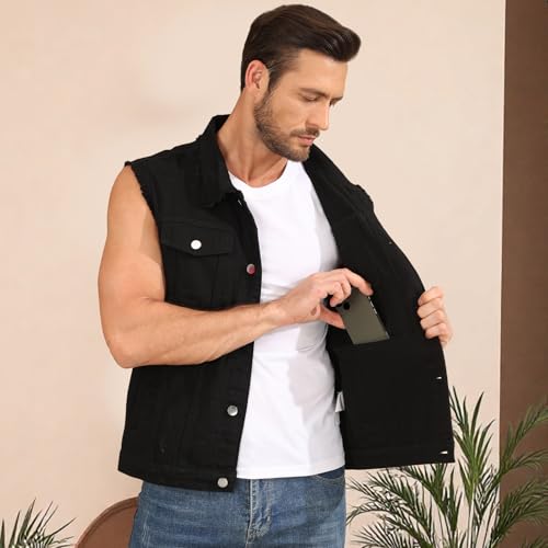 Weiai Denim Vest Men Vintage Casual Jean Jacket Sleeveless Outerwear