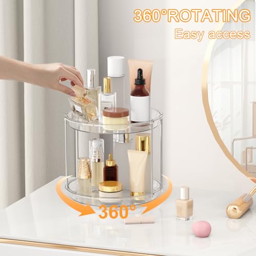 360 Rotating Makeup Organizer – 2 Tier Lazy Susan Turntable Organizer, Clear Bathroom Counter Organizer for Vanity, Spinni...