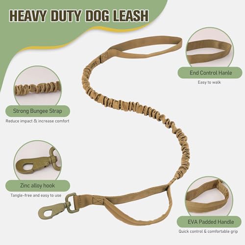 JOYFLARE Tactical Dog Harness for Large Dog, Dog Collar and Bungee Leash Set No-Pull Military Dog Harness - Walking Traini...
