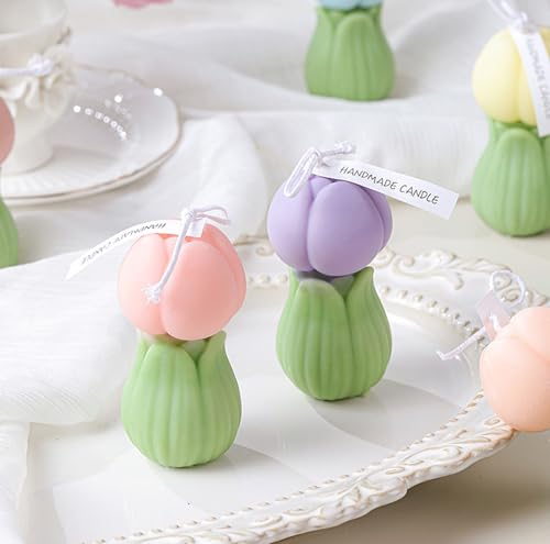 Tulip Flower Shape Scented Healing Candle,70G Flower In Bud Handmade Soy Wax Aroma Decorative Candle for Table Photo Prop ...