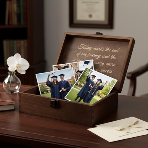 CroBlissful School Years Memory Box Graduation Keepsake Box 2026 Wooden Memory Boxes High School College Graduates Cap and...
