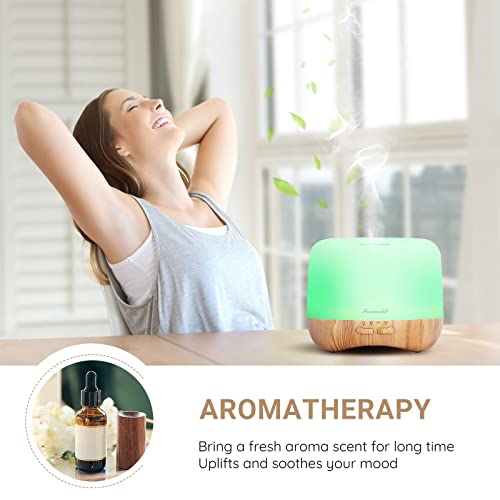 Homeweeks 300ml Essential Oil Diffuser, Quiet Aromatherapy Mist Diffusers for Essential Oils, Wood Grain, Ultrasonic, Remo...