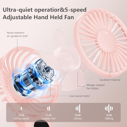 xigmer Portable Fan, 2-Pack Rechargeable Handheld Fans with 12H Battery, 5-Speed 180° Foldable USB Fan, Cooling Face Fan w...