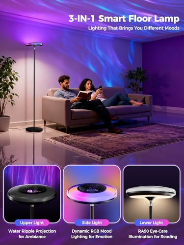 Arsoma Smart Floor Lamp for Living Room, 66.8" RGB+WW Ripple Projector Floor Lamp, 3-in-1 LED Corner Lamp with RGB+IC Side...