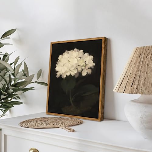Framed Wall Art for Living Room – Vintage White Hydrangea Oil Painting Canvas Prints, Aesthetic Bedroom Wall Art, Kitchen ...