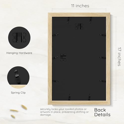 Picrit 11x17 Picture Frame Natural Wood Set of 2, Solid Wood with Black Backboard, Displays 8x12 with Mat or 11 x 17 Witho...