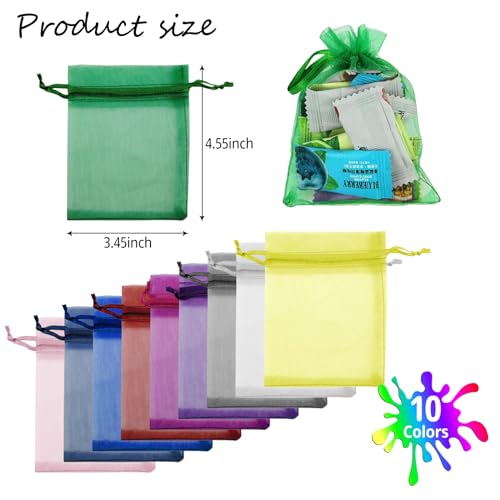 JUNSDUKE 10 Pcs Small Gift Bags, Mix Color Organza Bags 3x4 Inches, Mesh Drawstring Bag for Wedding, Party, Christmas, Jew...