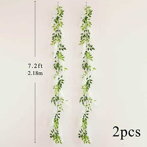 Apeair Wisteria Artificial Flowers Garland, 2Pcs Total 14.4ft Silk Faux Wisteria Vine Kit, Hanging Flower Plant for House ...