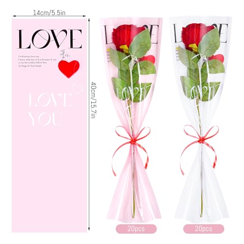 Haakong Single Rose Sleeve for Bouquets Flower Wrapping Bags for Wedding Mother's Day Valentine’s Day Graduation Party (40)