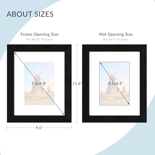 SZYUU 8x10 Picture Frame Set of 2 - Wood Frame with Real Glass, Display 5x7 with Mat or 8x10 without Mat, Photo Frame for ...