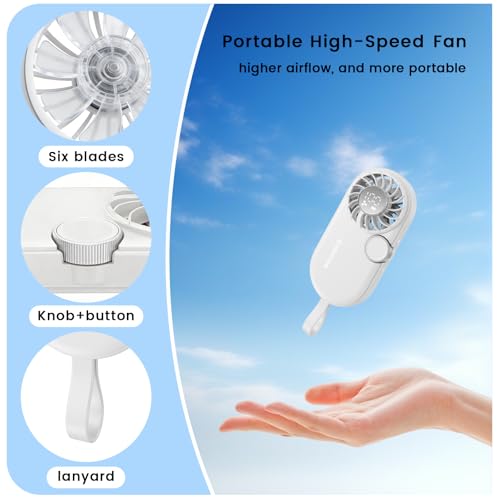 HEEYCEM Portable Handheld Fan, Rechargeable Mini Fan with 7 Blades for Greater Airflow, 5 Adjustable Speeds, LED Digital D...