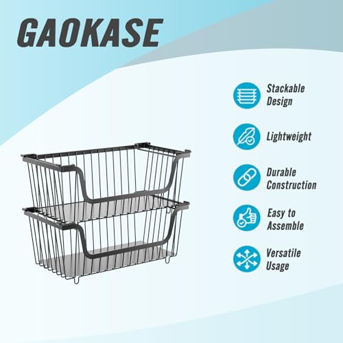 GAOKASE 4 Pcs Stackable Wire Baskets for Pantry Organizers and Storage,Vegetable Fruit Basket for Countertop,Kitchen Stora...