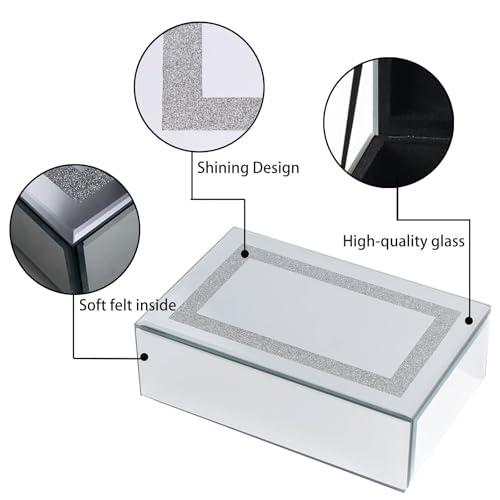 Poayewly Luxury Mirrored Jewelry Box with Crushed Diamond - Glass Jewelry Box Organizer Storage Ring Holder Case for Women